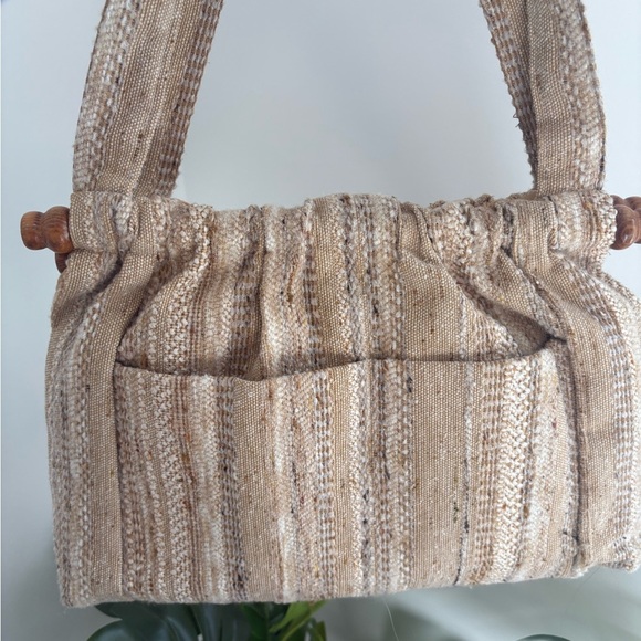 Vintage Handmade Tweed‎ Wool Wood Tote Shoulder Bag - Picture 5 of 16